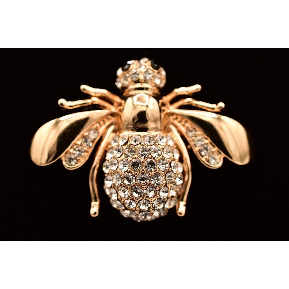 OPC Vintage Flying Insect Pin Brooch Rhinestone Crystal Gold Tone Signed BinBG